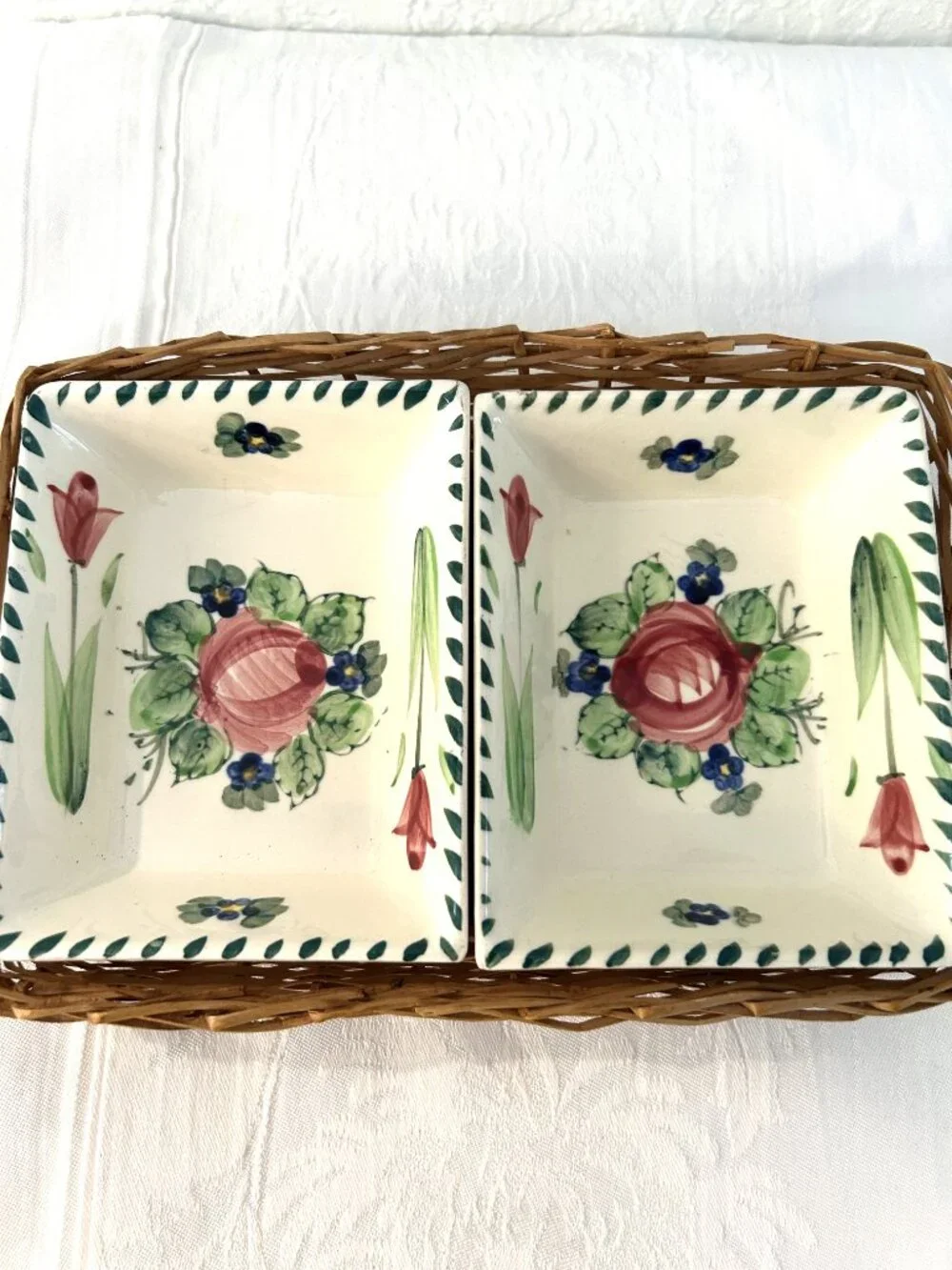 Vintage Oftriart Porcelain Floral Bowls W/Basket, 3 Pcs
